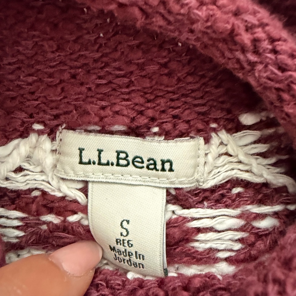 L.L. Bean Women's Turtleneck Nordic 100% Cotton Sweater - Burgundy and Sage S - Picture 7 of 8